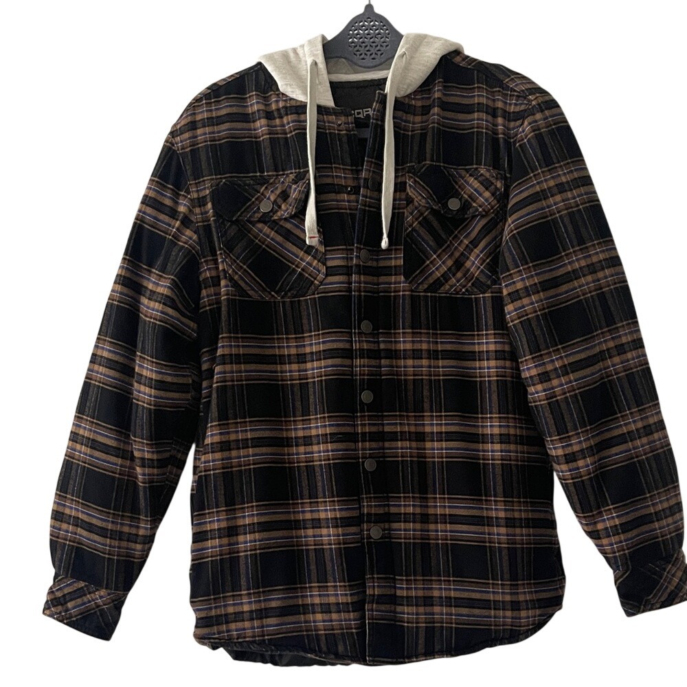 CQR‎ Men's Womens Insulated Flannel Hooded Snap Front Jacket XS